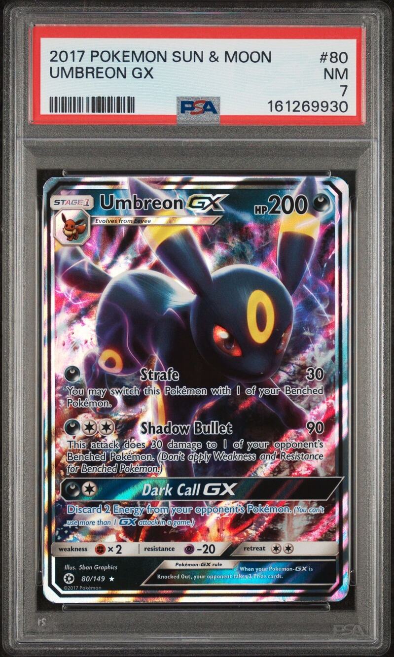 PSA 7 NM Umbreon GX 80/149 Pokémon 2017 Sun & Moon Guardians Rising Holo Rare